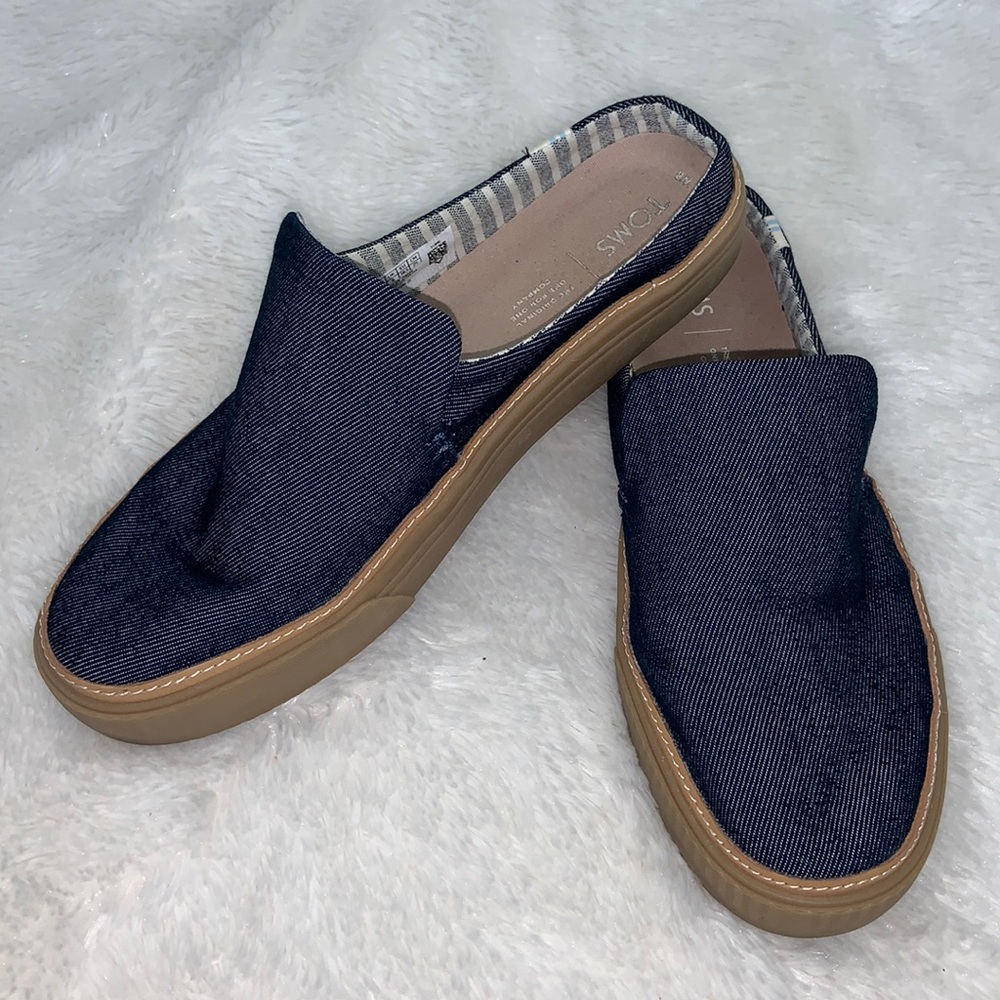Toms Blue Denim Slip On Mules Size 8